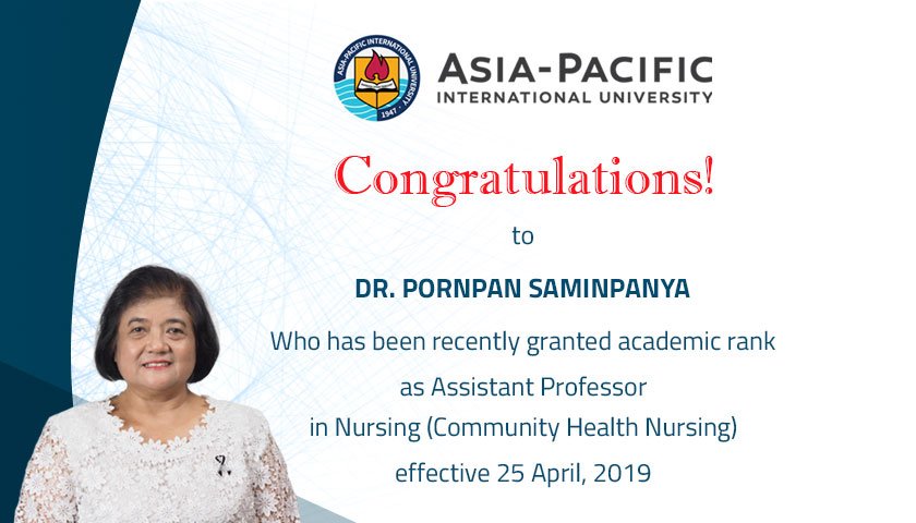 Dr. Pornpan Saminpanya granted academic rank as Assistant Professor in Nursing (Community Health Nursing)