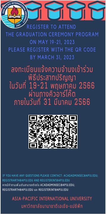 Poster for register to attend the graduation program May 19-21 2023 (1) Sahmyook University Students in Muak Lek
