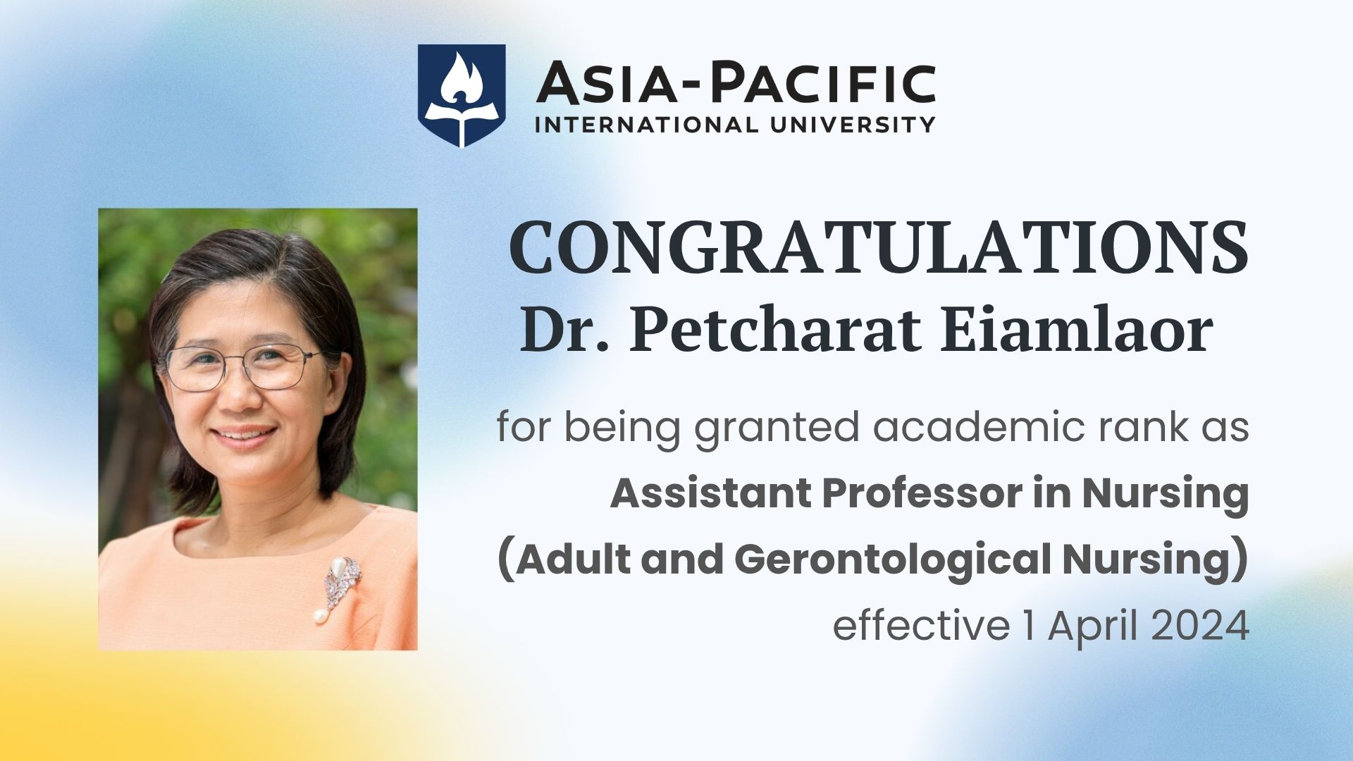 Congrats Academic Rank (Dr. Petcharat Eiamlaor)