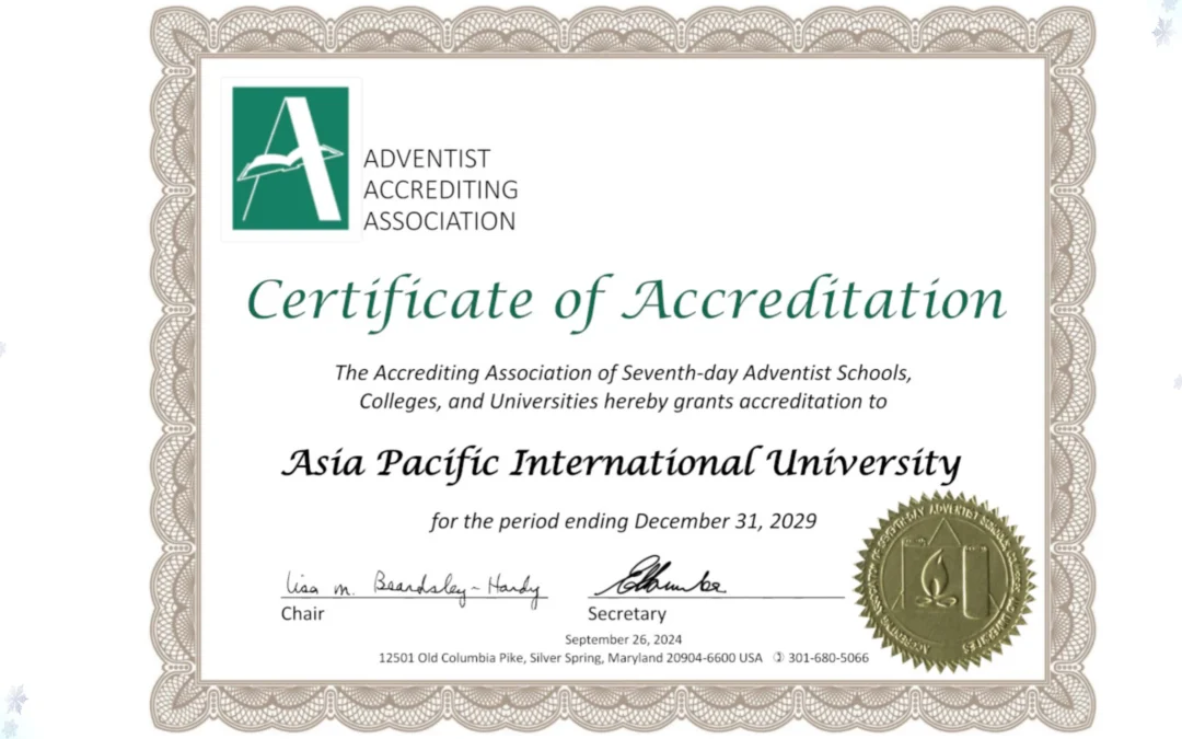 Asia-Pacific International University Receives International Accreditation from Adventist Accrediting Association